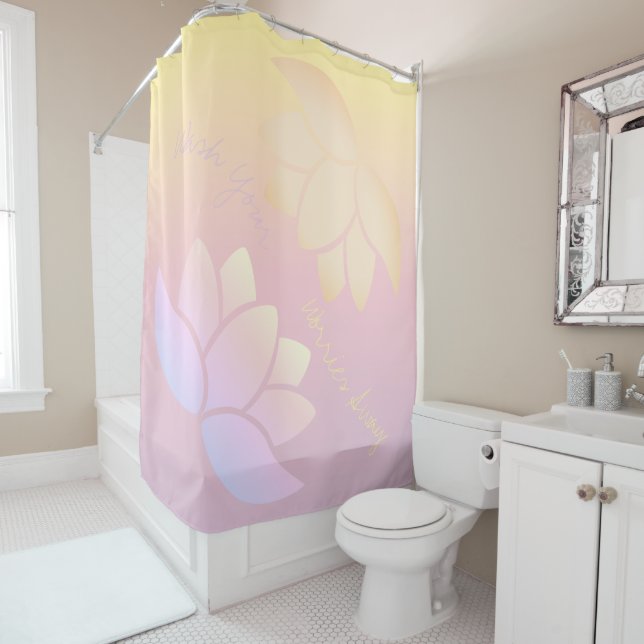 Pink and Yellow Lotus Fade Shower Curtain (In Situ)