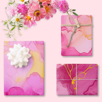 Pink and Yellow Marble Wrapping Paper Sheet Set