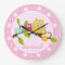 Pink and Yellow Owls Nursery Wall Clock