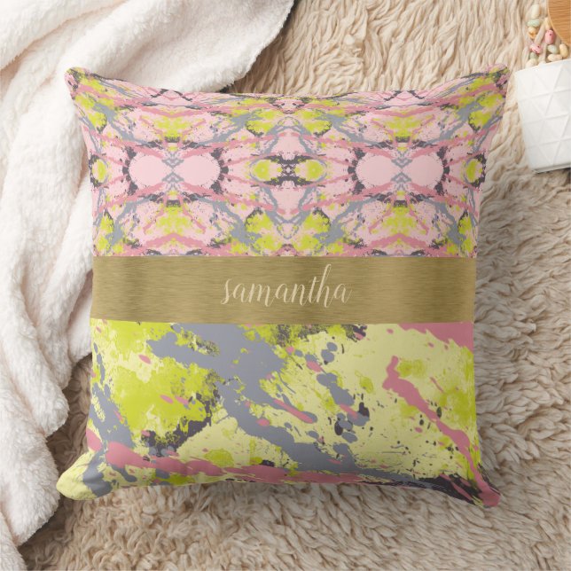 Pink and Yellow Paint Splash Cushion (Blanket)