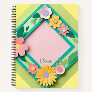 Pink and Yellow Paper Flowers Custom Notebook