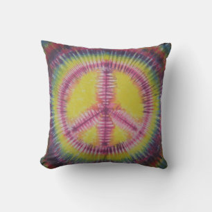 Pink and Yellow Peace Sign Tie Dye Pillow