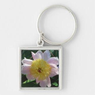 Pink and Yellow Peonies Beautiful Floral Key Ring