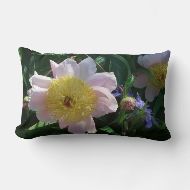 Pink and Yellow Peonies Beautiful Floral Lumbar Cushion (Front)