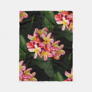 Pink and Yellow Plumeria Flowers Fleece Blanket