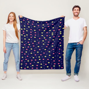 Pink and Yellow Polka Dots on Navy Blue Fleece Blanket