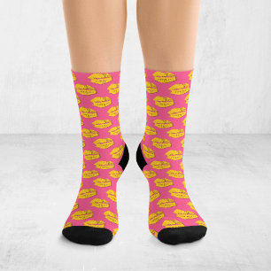 Pink and Yellow Pop Art Kissing Lips XOXO Socks