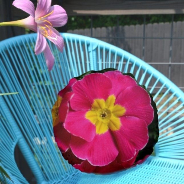Pink and Yellow Primroses Bright Floral Botanical Round Cushion (Creator Uploaded)