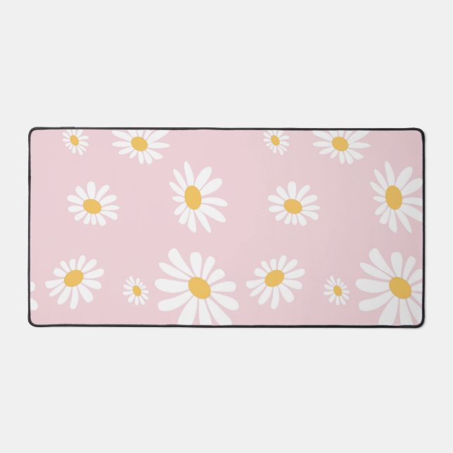 Pink and Yellow Retro Daisy  Desk Mat (Front)