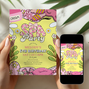 Pink and Yellow Retro Daisy Spa Party Birthday  Invitation