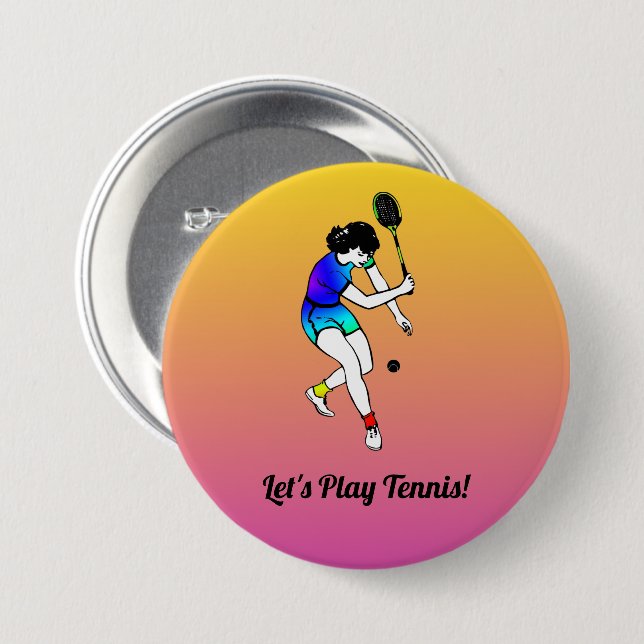 Pink and Yellow Retro Women's Tennis Player 7.5 Cm Round Badge (Front & Back)