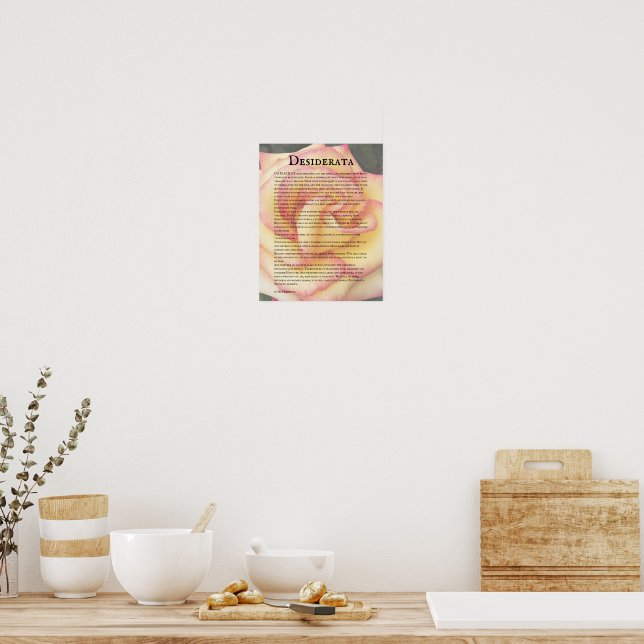 Pink and Yellow Rose and Desiderata Poem Poster (Kitchen)