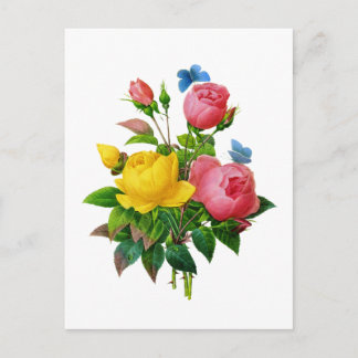 Pink and Yellow Rose Bouquet by Redoute Postcard