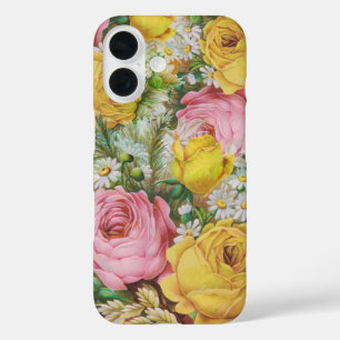 Pink and yellow rose collarge iPhone 16 case