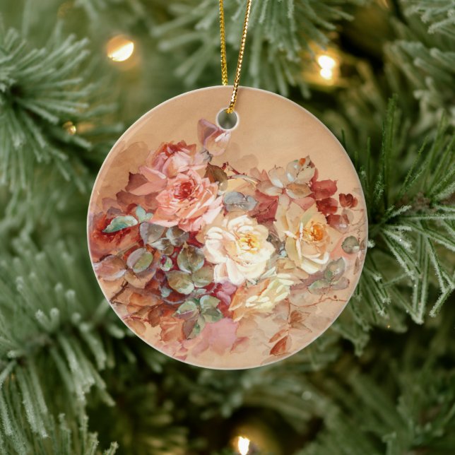 Pink and yellow roses ceramic tree decoration (Tree)