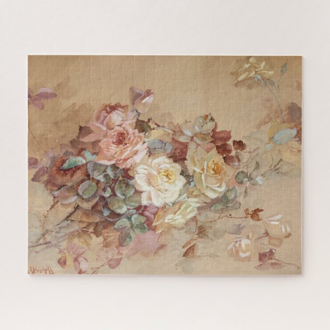 Pink and Yellow Roses – Franz Bischoff Jigsaw Puzzle (Horizontal)