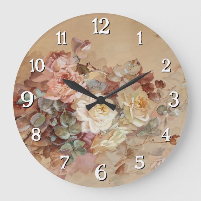 Pink and Yellow Roses – Franz Bischoff Large Clock (Front)