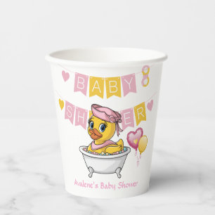 Pink and Yellow Rubber Duck Girl Baby Shower Paper Cups