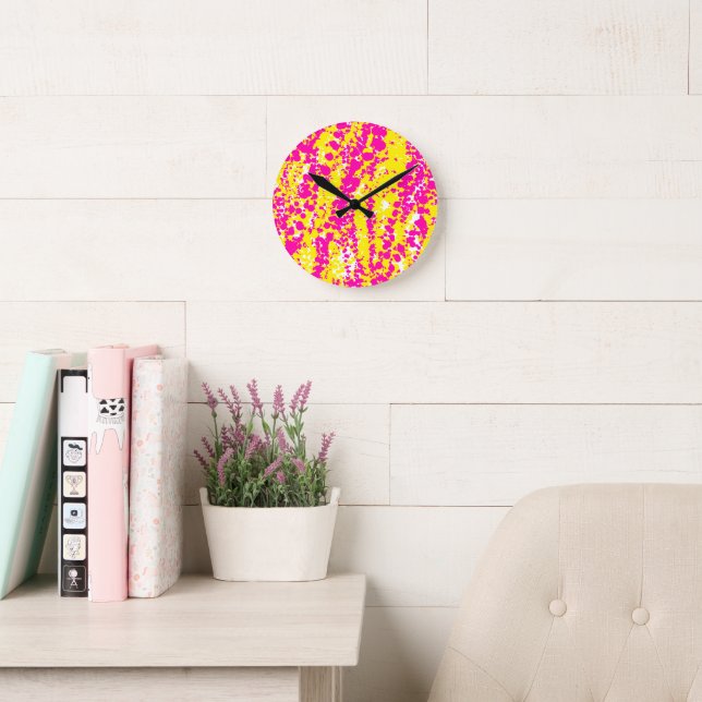 Pink and yellow spatter pattern round clock (Reading Room)