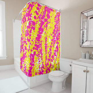 Pink and yellow spatter pattern shower curtain