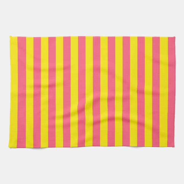 Pink and Yellow Stripes Design Tea Towel (Horizontal)