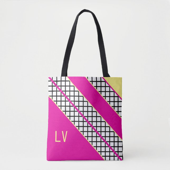 Pink and Yellow Stripes Tote Bag (Front)