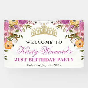 Pink and Yellow Summer Flowers Birthday Banner