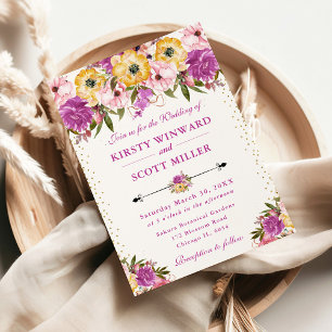 Pink and Yellow Summer Flowers Wedding Invitation