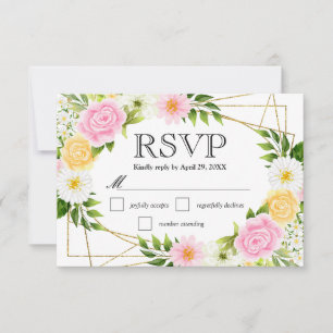 Pink and Yellow Summer Flowers Wedding RSVP Card