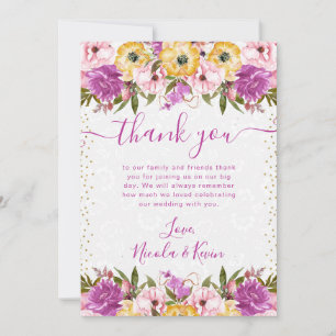 Pink and Yellow Summer Flowers Wedding Thank You Card