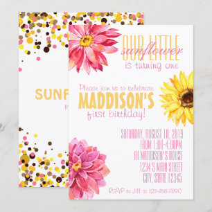 Pink and Yellow Sunflower birthday Invitation