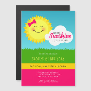 Pink and Yellow Sunshine Birthday Party Magnetic Invitation