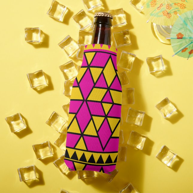 Pink and Yellow Triangles Pattern Bottle Cooler (In Situ Summer)