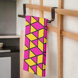 Pink and Yellow Triangles Pattern Tea Towel