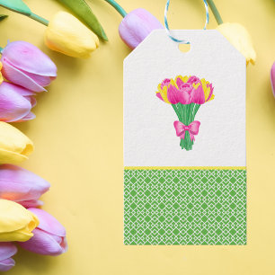 Pink and yellow Tulip Bouquet  Gift Tags