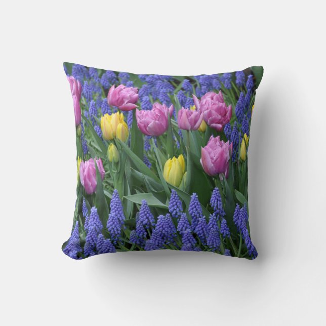 Pink and yellow tulips cushion (Front)