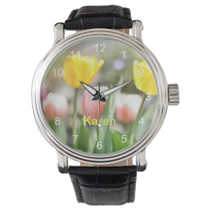 Pink and Yellow Tulips Watch