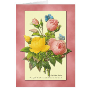 Pink and Yellow Vintage Roses Blank Art Card