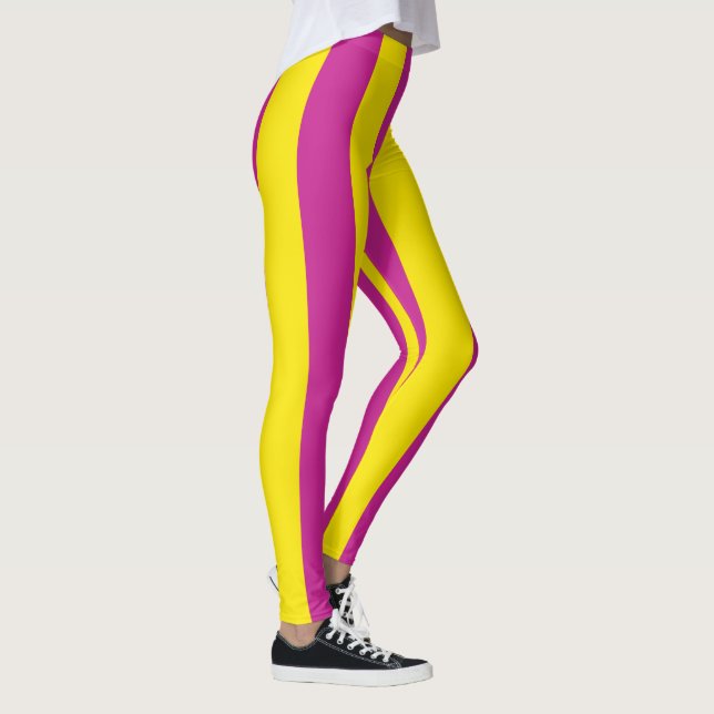 Pink and Yellow Vintage Stripes Leggings (Right)