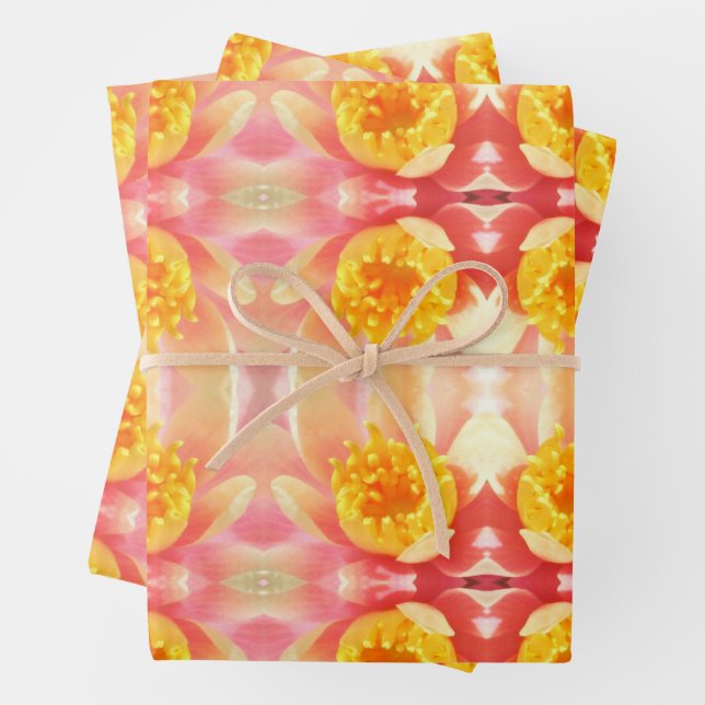 Pink and Yellow Water Lily - Floral  Wrapping Paper Sheet (In situ)
