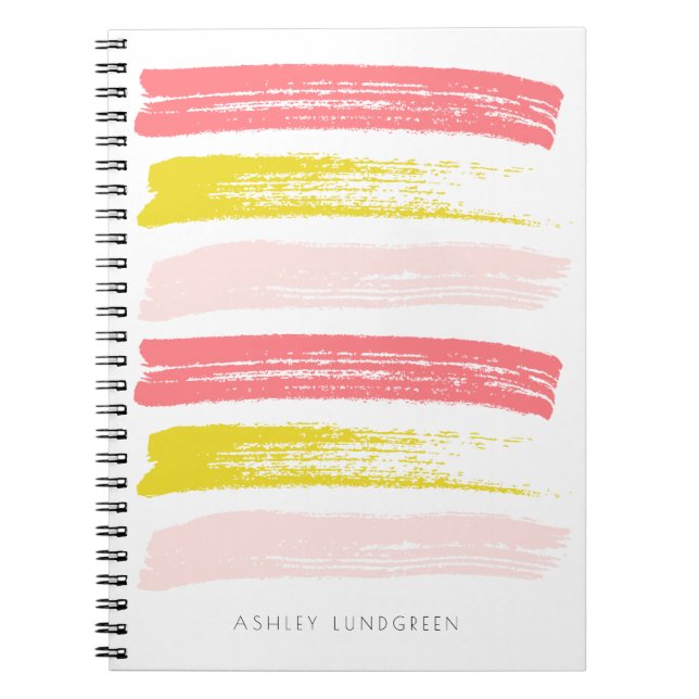 Pink and Yellow Watercolor Brush Strokes Custom Spiral Notebook (Front)