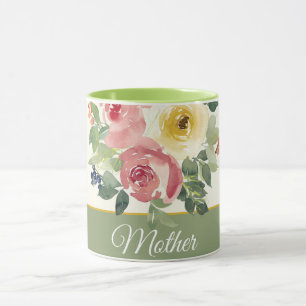 Pink and yellow watercolor floral customisable mug