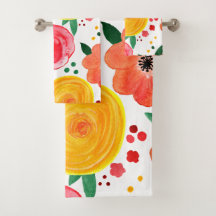 Pink and Yellow Watercolor Floral Hand Towels