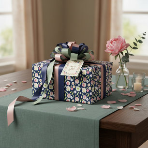 Pink and yellow watercolor floral pattern wrapping paper