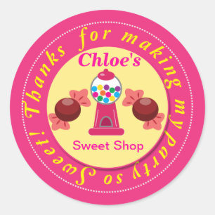 Pink and Yellow Whimsical Gumball Party Sticker