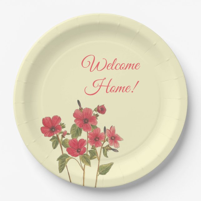 Pink and Yellow Wildflowers Floral Welcome Home Paper Plate (Front)