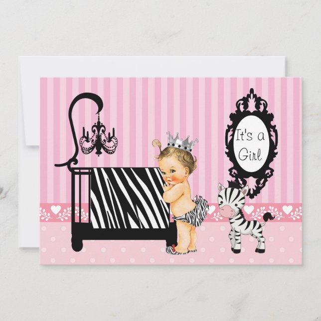 Pink and Zebra Baby Shower Invitation (Front)