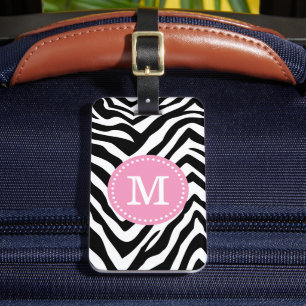 Pink and Zebra Print Custom Monogram Luggage Tag