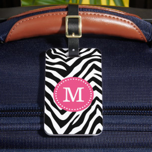 Pink and Zebra Print Custom Monogram Luggage Tag
