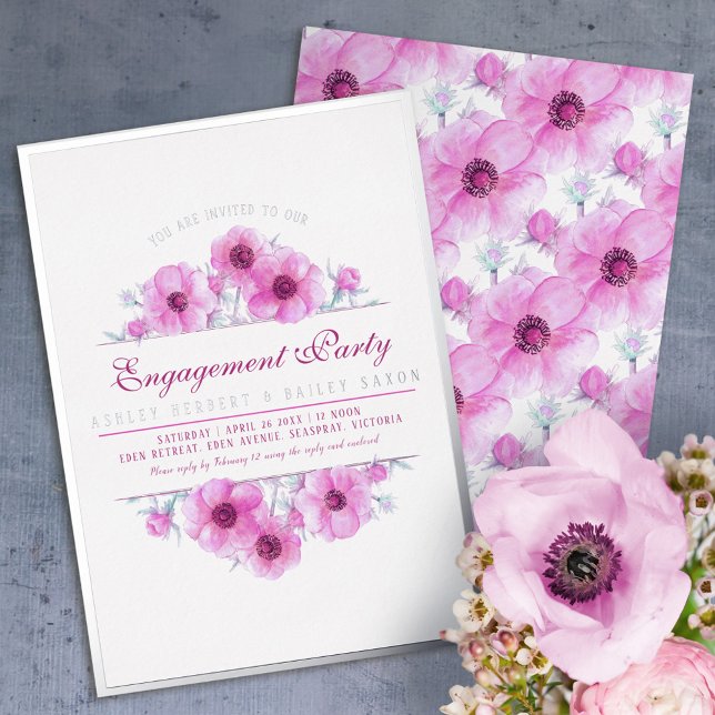 Pink anemone floral watercolor engagement  (Creator Uploaded)